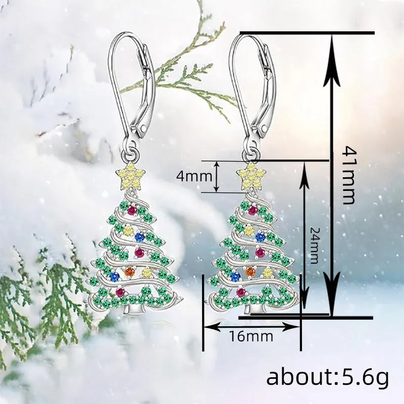 Women's Christmas tree earring pendants in white gold colour with star shape and natural style