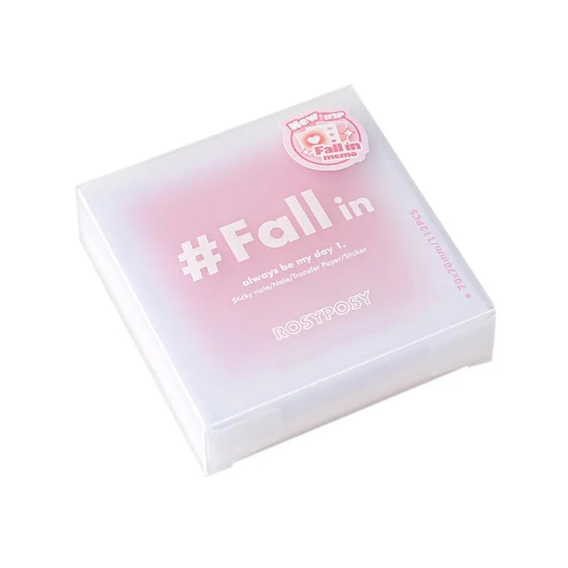 Gradient parchment inner multifunctional notepad showing 70x70mm paper brick with blush cover and sample sheets