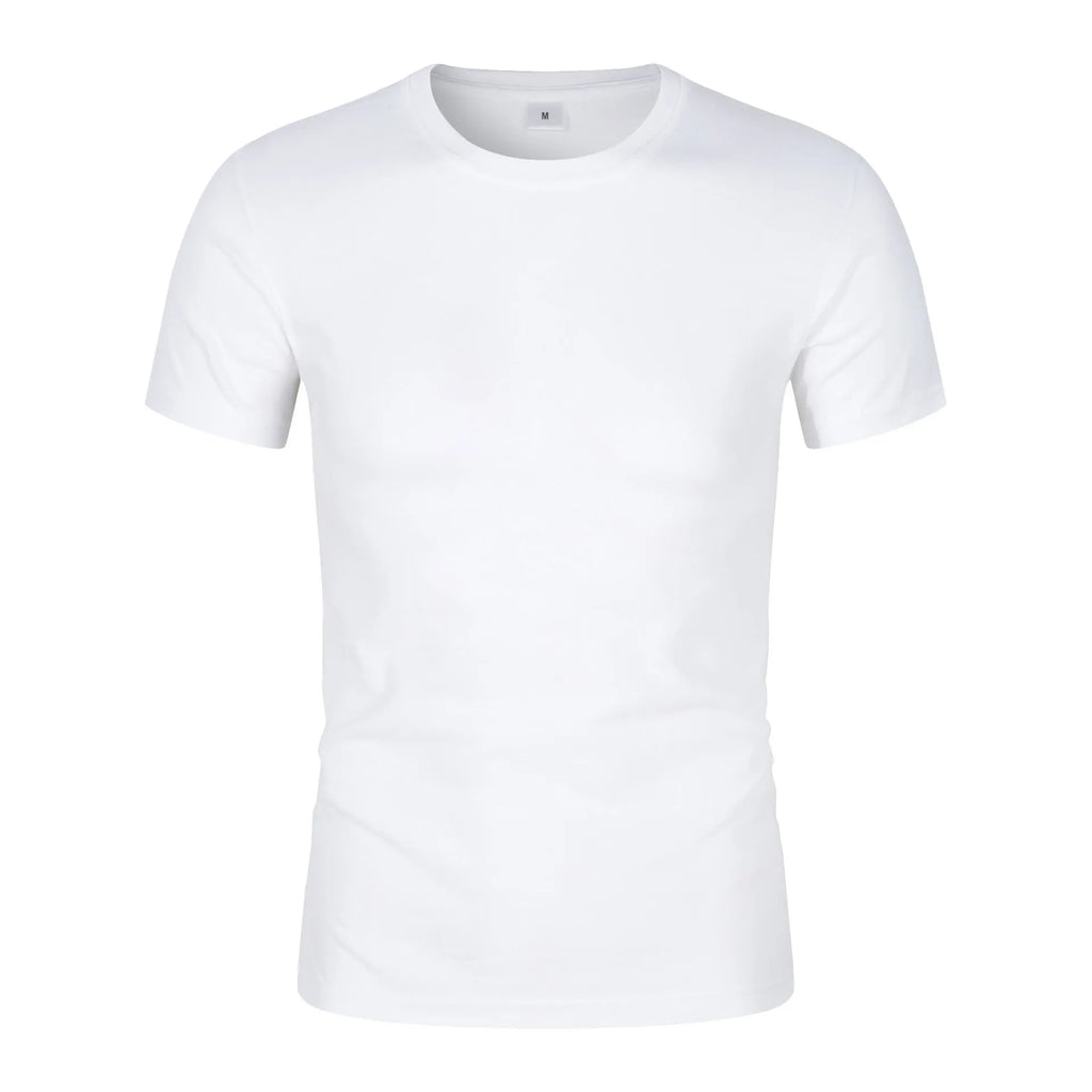 Men's solid colour CVC cotton short-sleeve t-shirt in black or white with round neck