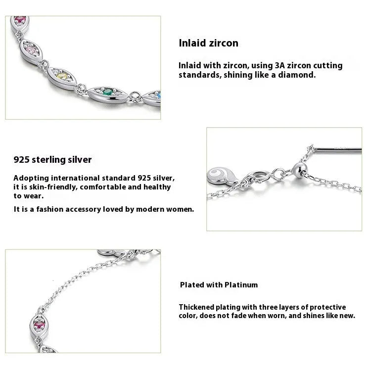 Silver devil's eye bracelet for women with colourful electroplated eye charm in cold wind style