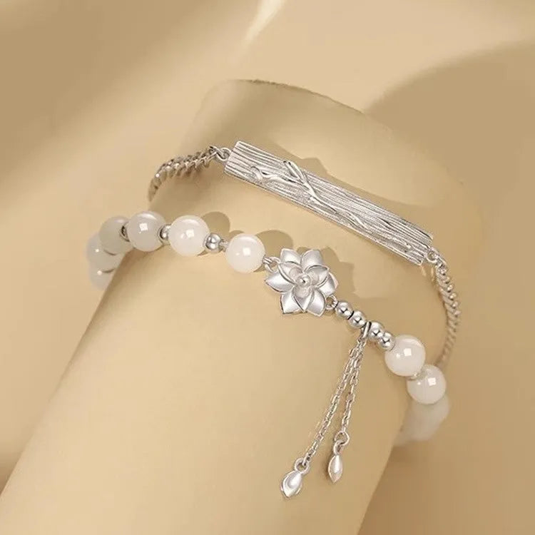 New Chinese style resin couple's bracelet with floral beads including camellia, lotus and peach blossom designs