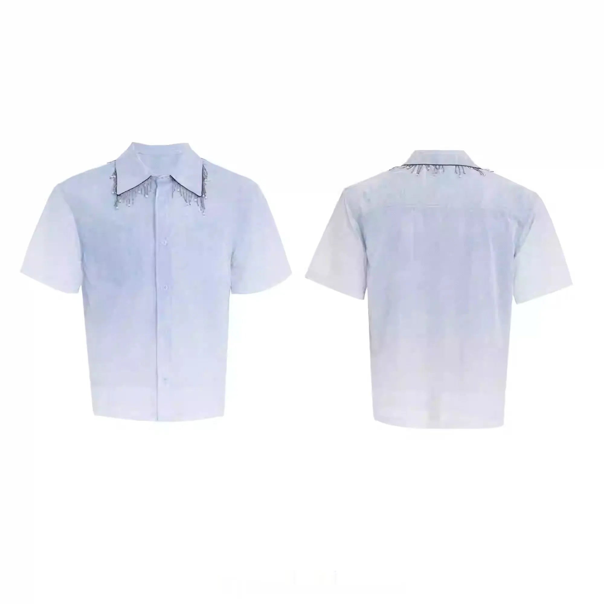 Blue to white gradient short-sleeved shirt with loose fit and half sleeves for summer wear
