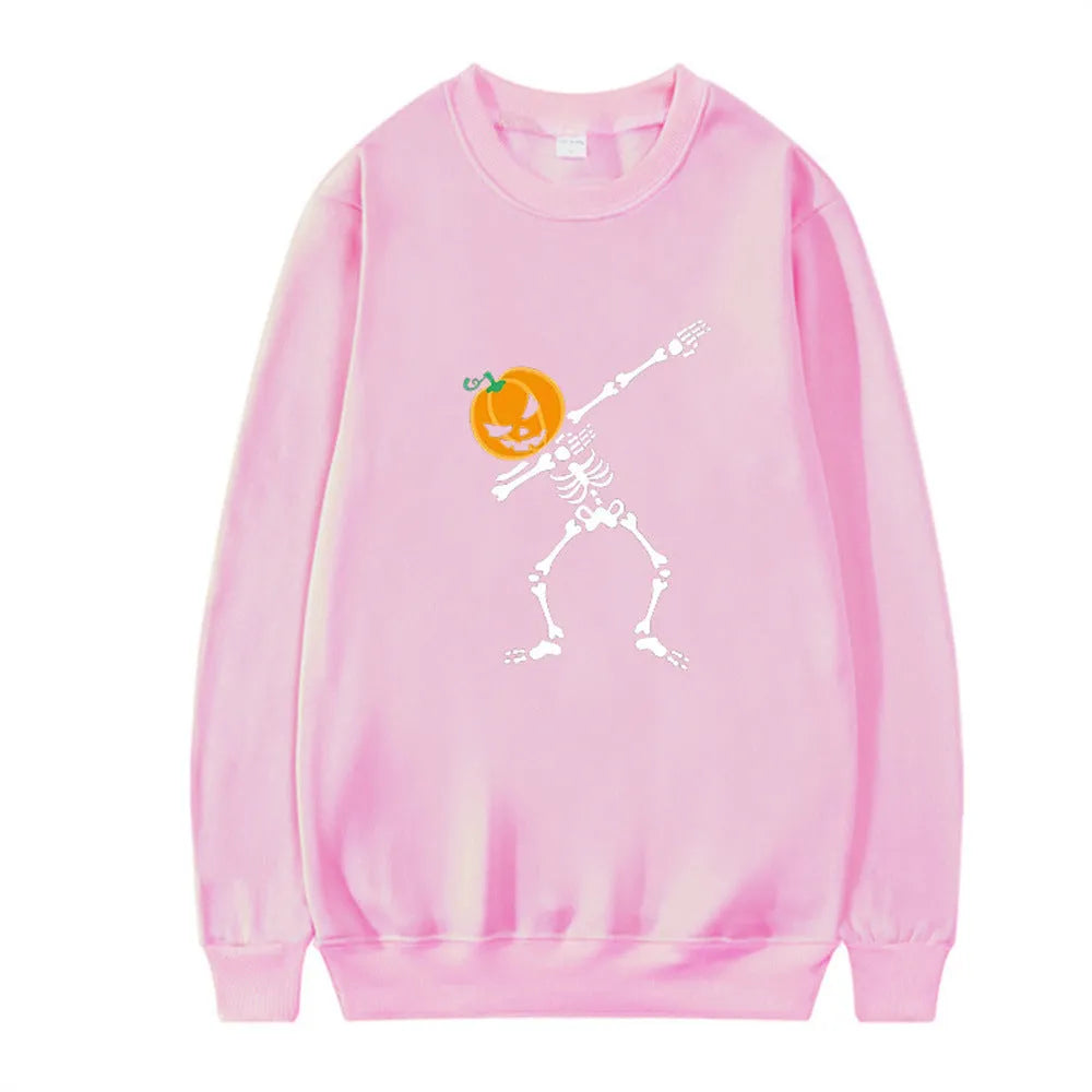 Women's printed crew neck top in black with long sleeves for autumn and winter casual wear