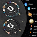 Twelve zodiac sign beaded bracelets with 8mm natural stone beads on elasticated cords