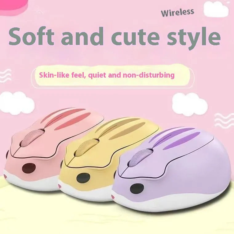 Hamster wireless mute mouse in grey, pink, or yellow with Bluetooth connectivity and compact size
