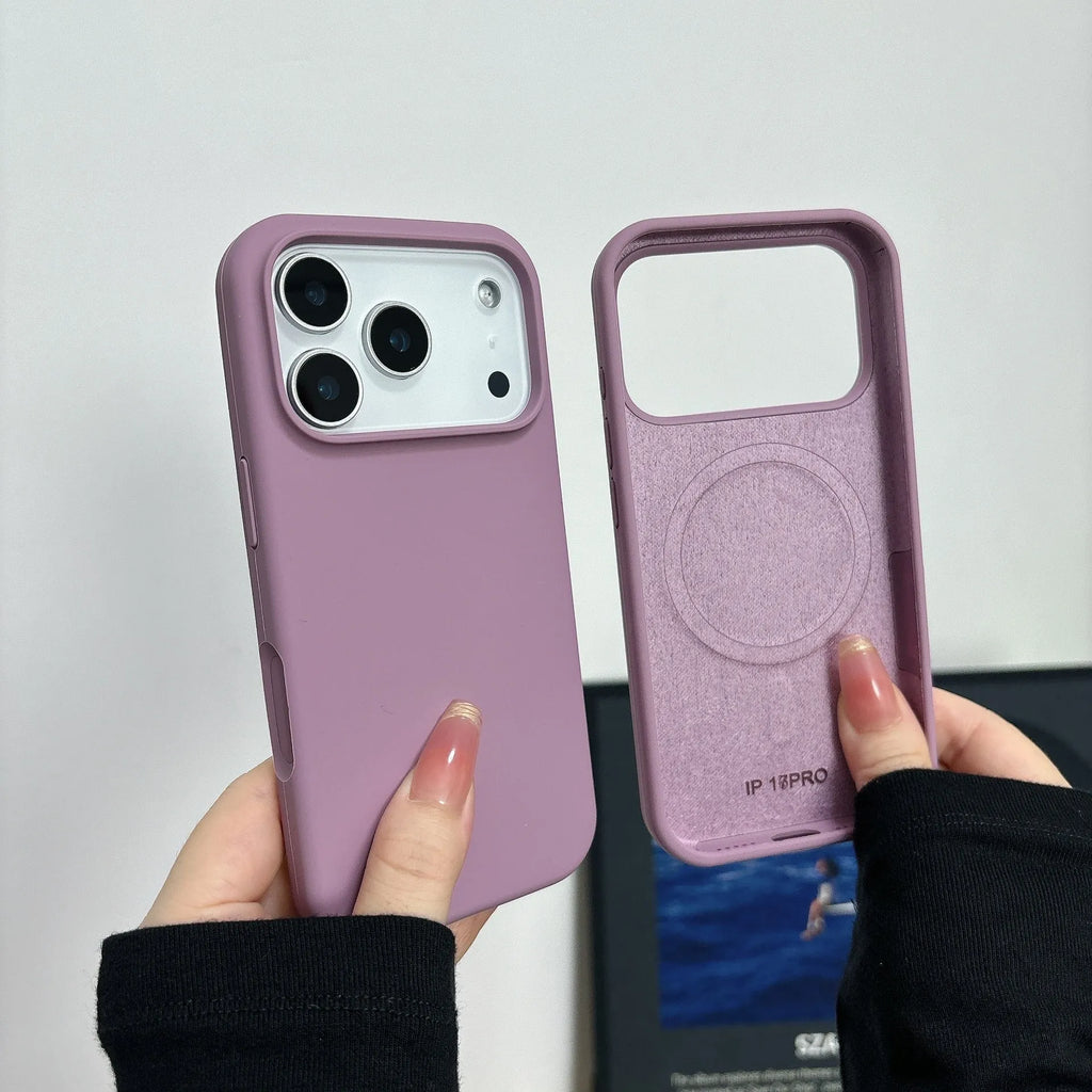 Liquid silicone magnetic charging phone case for iPhone with AI button in antique white colour