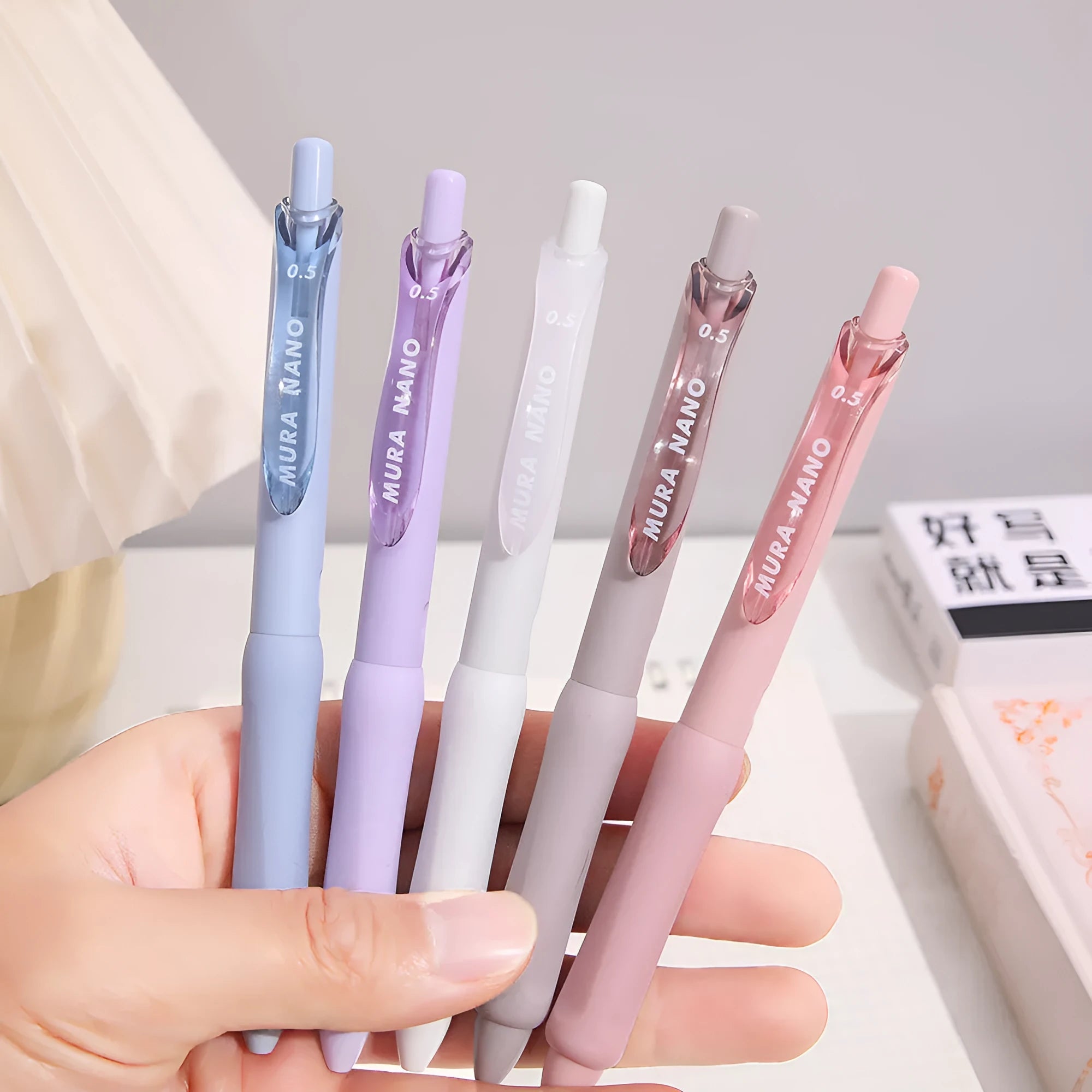 Macaron series press gel pen with 0.5mm tip in smoked white, brown and pink colour options
