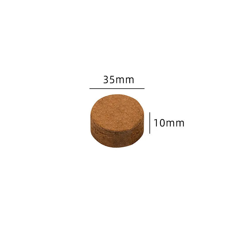 Compressed nutrient soil blocks for vegetable planting showing expansion when watered, with size options from 30x10mm to 100x20mm