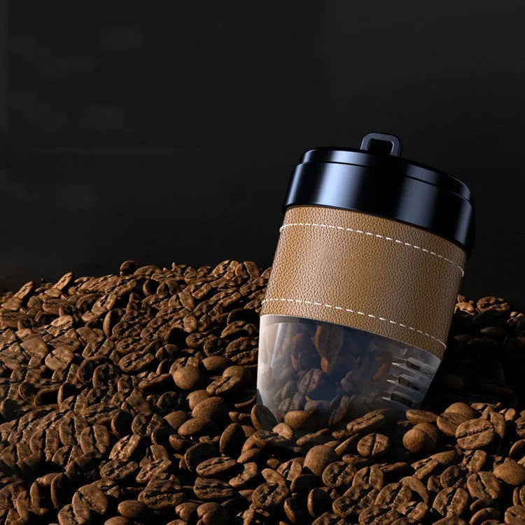 Coffee cup shaped car air freshener with solid coffee beans fragrance in brown colour on car dashboard