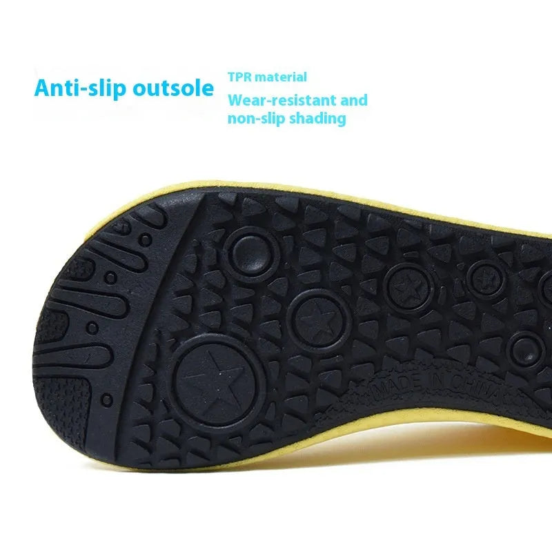 A pair of casual low-top beach shoes with a mesh upper, elastic band, and non-slip TPR outsole.