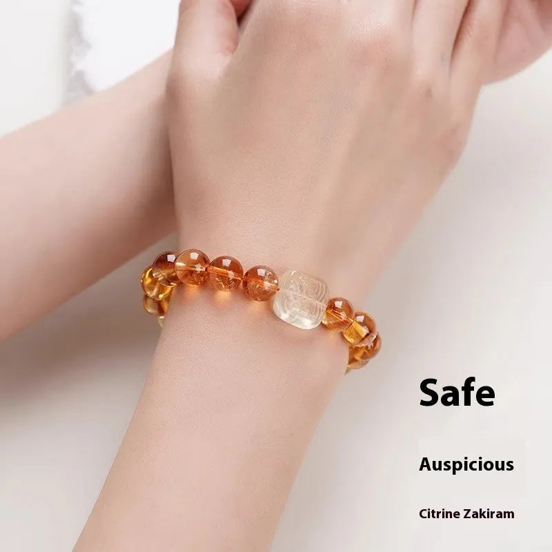 Carved citrine ethnic bracelet with geometric design measuring 10mm