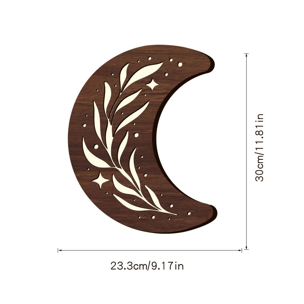 Bohemian style wooden leaf crescent pendant lamp in basswood with buckle hook for hanging