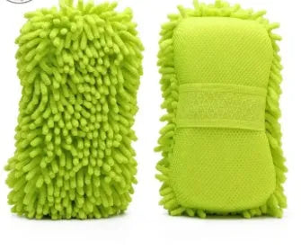 Silver green car wash sponge measuring 14x25cm with microfiber chenille texture for vehicle cleaning