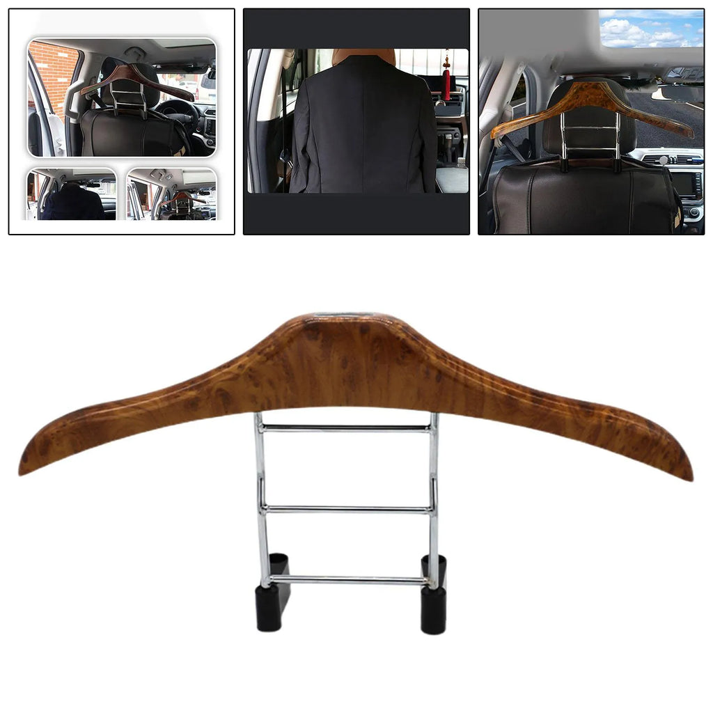 Wood yellow car mounted clothes hanger with stainless steel frame measuring 46.5cm by 23cm for suits and coats