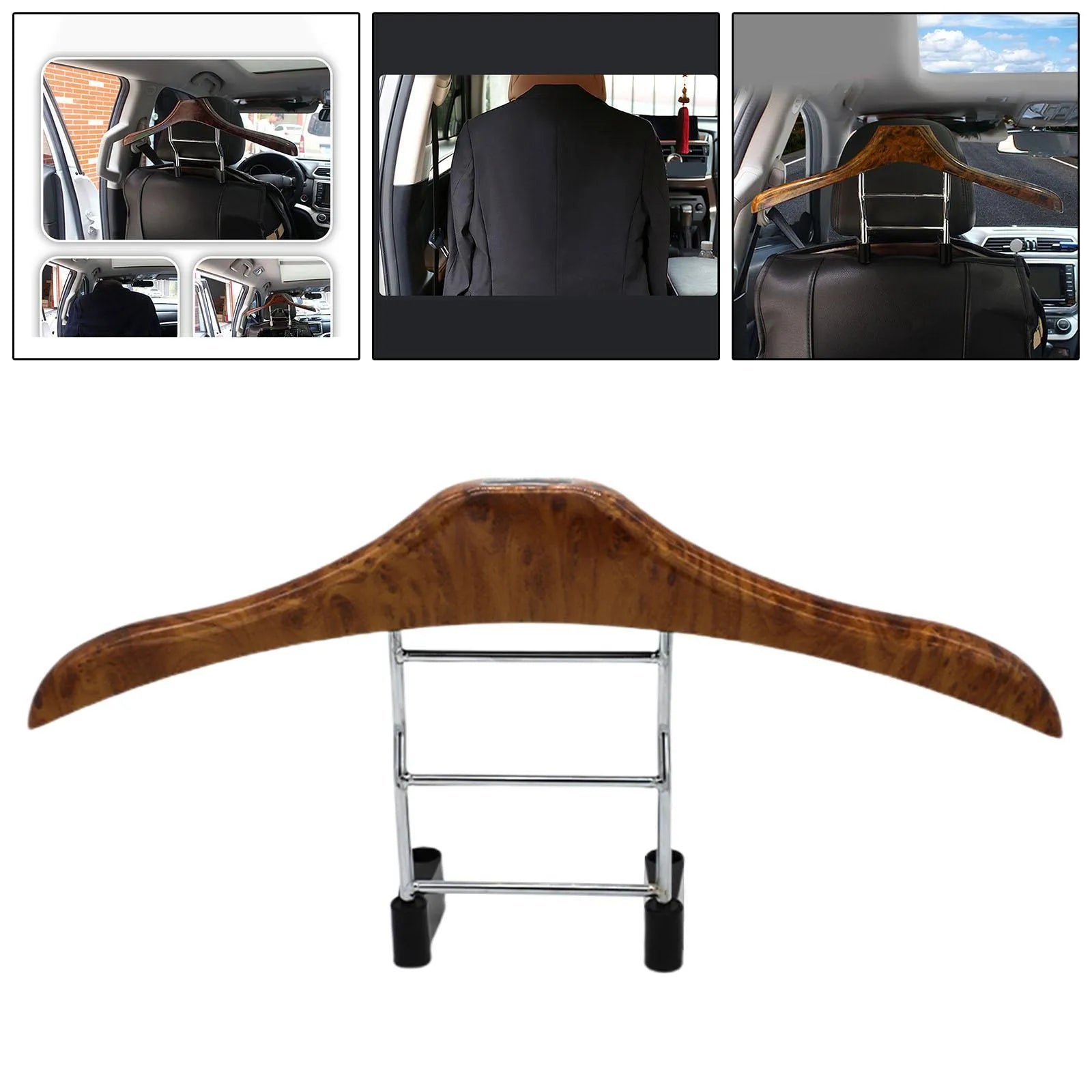 Wood yellow car mounted clothes hanger with stainless steel frame measuring 46.5cm by 23cm for suits and coats
