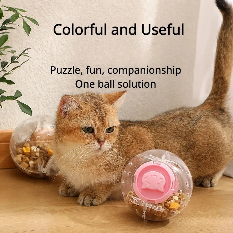 11.5cm clear plastic pet slow feeder ball for cats and dogs with food dispensing holes