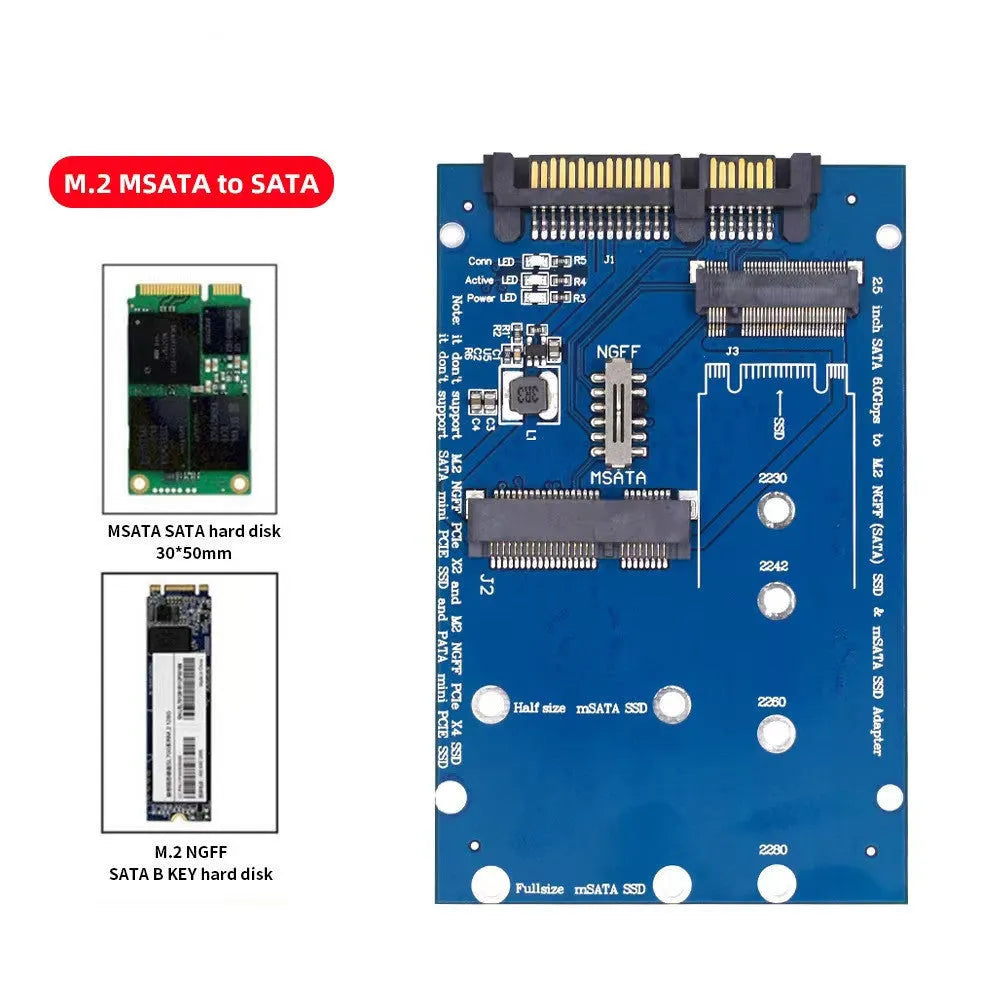 SATA3 to M.2 NGFF mSATA SSD conversion adapter board measuring 50mm x 30mm in black or blue colour