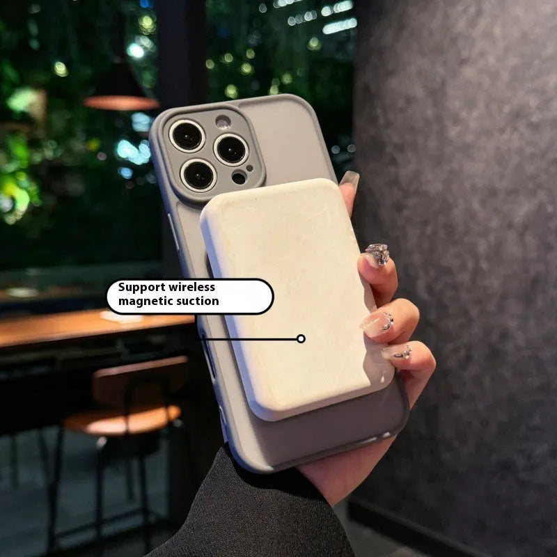 Magnetic suction phone case with invisible bracket for iPhone models in transparent frost finish