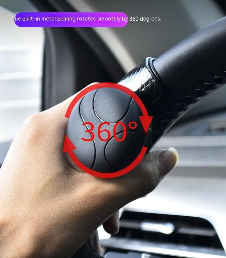 Black steering wheel assist ball with 9cm silicone grip and metal bearing for single-hand steering