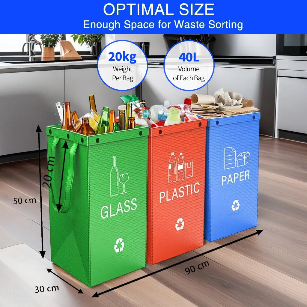 40-litre waterproof handbag with waste segregation compartments measuring 30x50x30cm in PP material