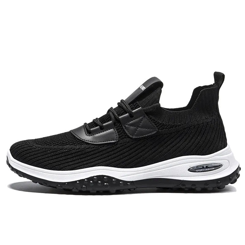 Flyknit low-top casual running shoes in black with mesh lining and flat heel design