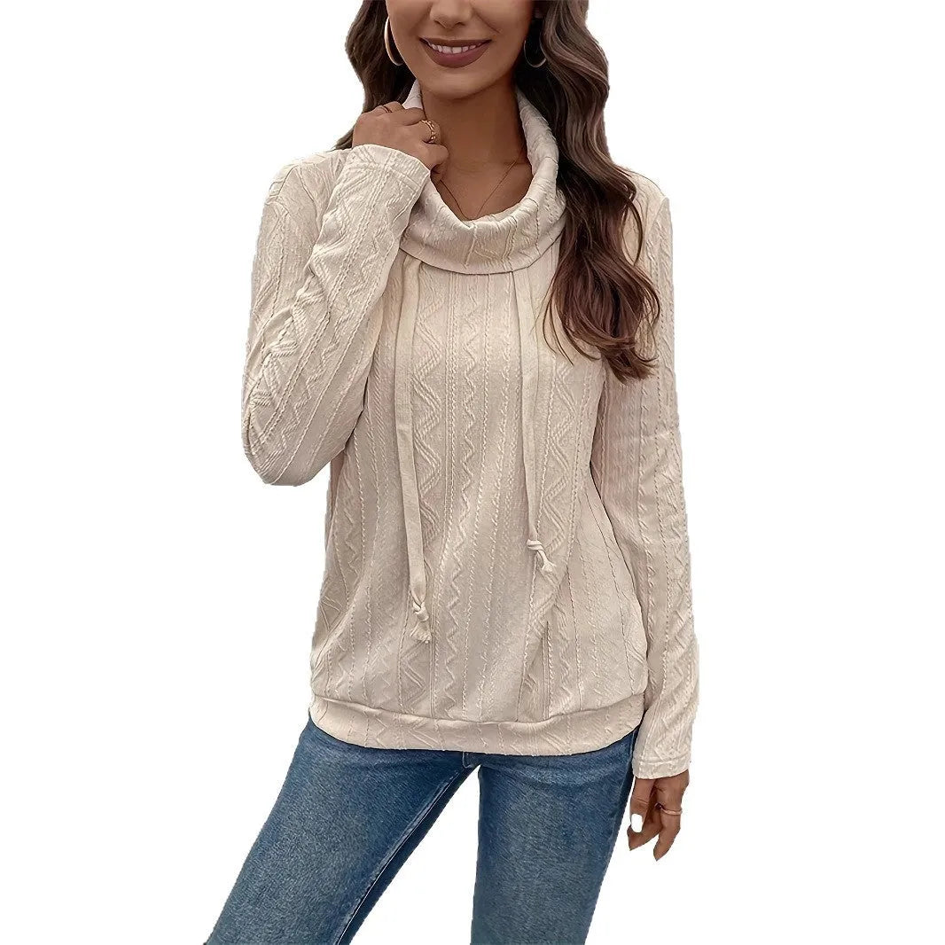 Apricot long sleeve hooded pullover sweater with drawstring, sizes S to XXL, solid colour pattern