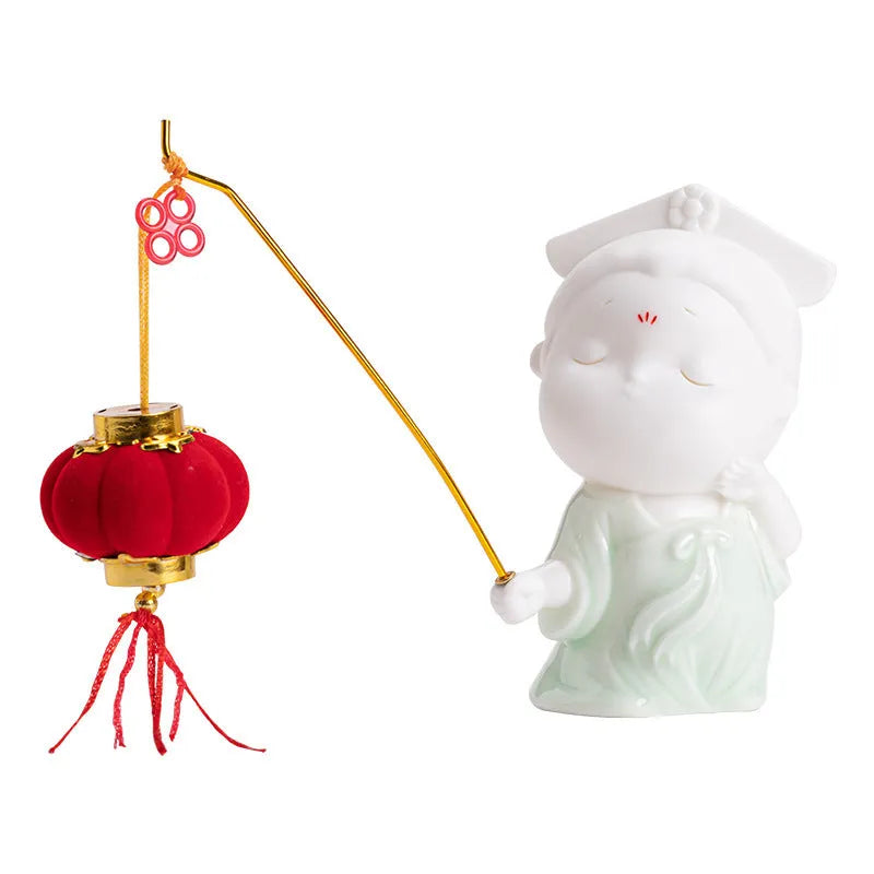 Ceramic little female court attendant incense burner decoration in choice of four colours, 15cm height