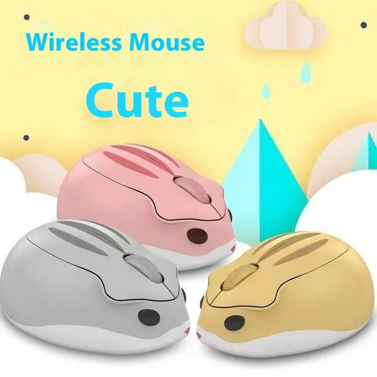 Hamster wireless mute mouse in grey, pink, or yellow with Bluetooth connectivity and compact size
