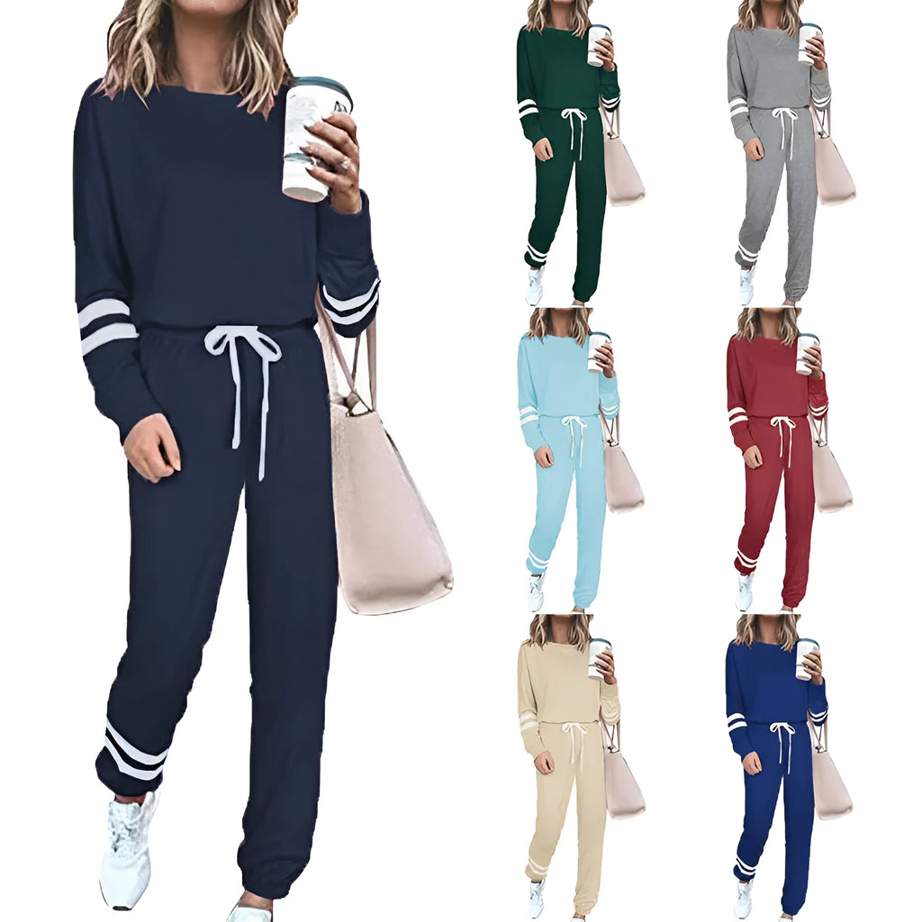 Women's loose-fitting casual suit set in solid colour with top and pants, available in plus sizes