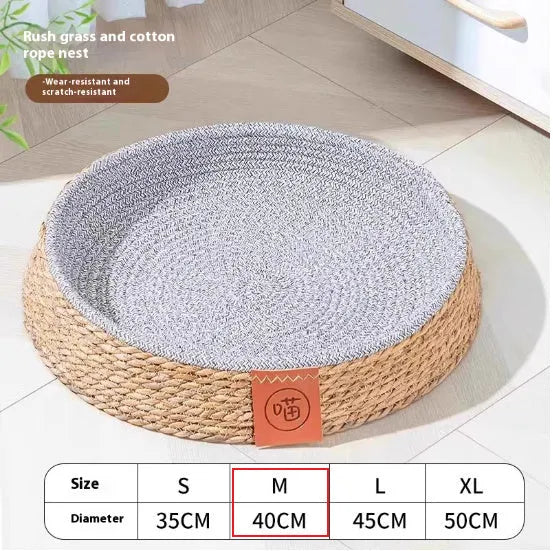 Woven rattan cat bed or nest for pets, shown in one of four available sizes
