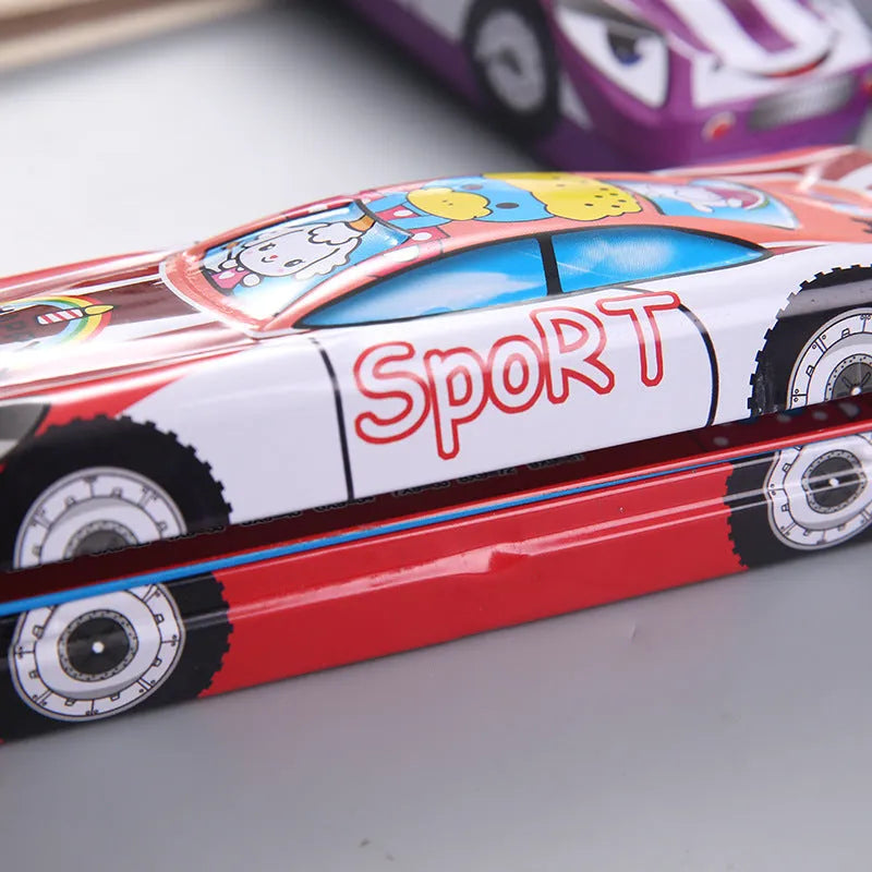 Tinplate car trolley double-layer stationery box with cartoon pattern measuring 20cm