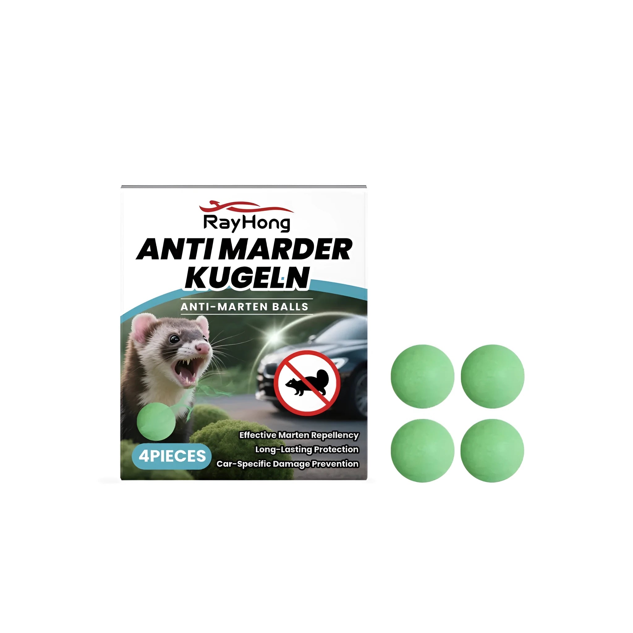 Four natural anti-marten balls for car rodent protection with peppermint, ginger and lemon extracts