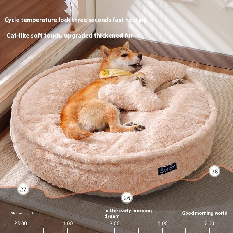 Round nest style pet bed with removable cover in milk tea colour