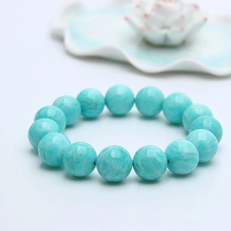 Natural green Amazonite bracelet with round beads in 8mm, 9mm, or 10mm sizes for men and women