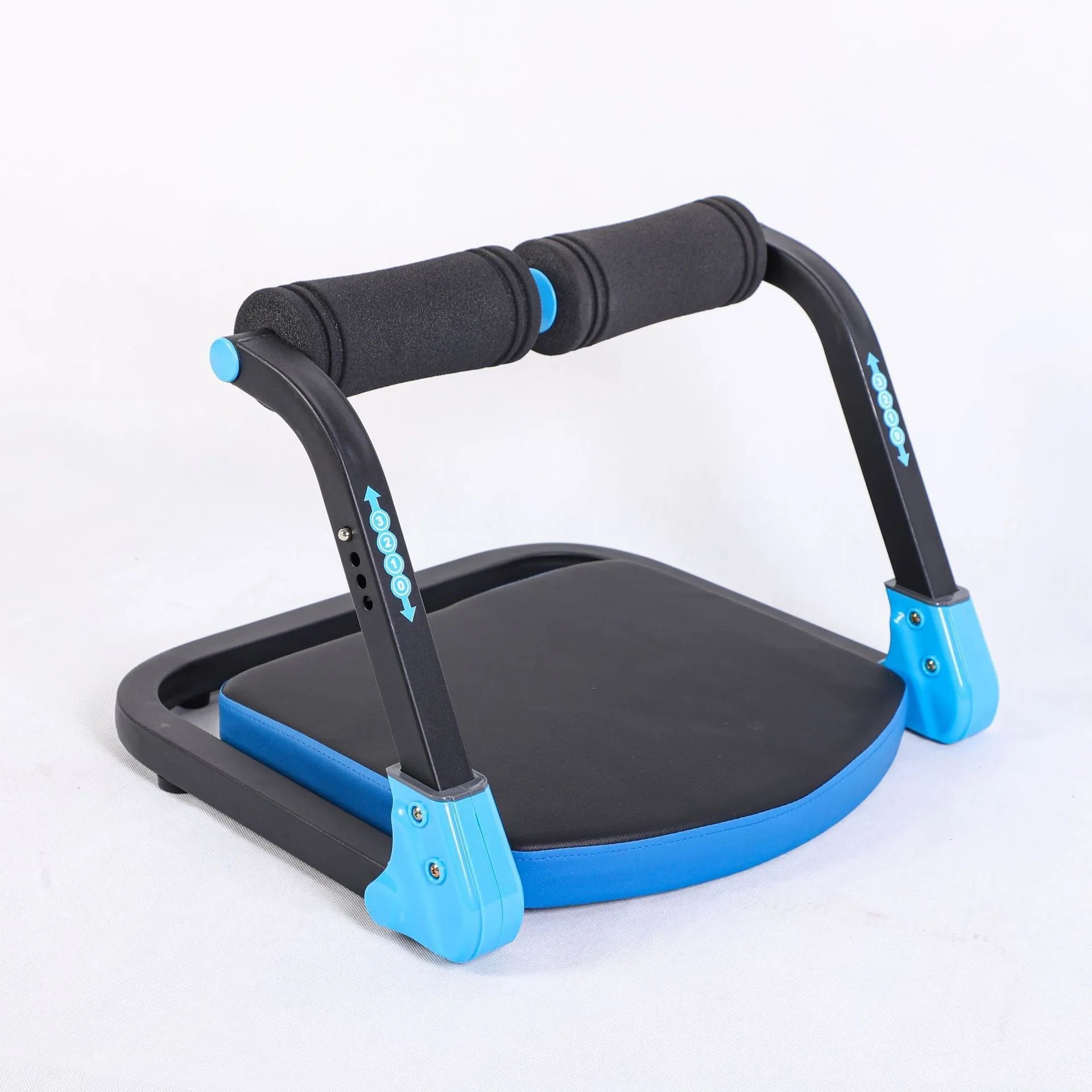 Household mini multifunctional abdominal device in sky blue and red colours for core exercises