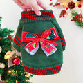 Red Christmas dog jumper on small dog showing polyester knit fabric and reinforced stitching