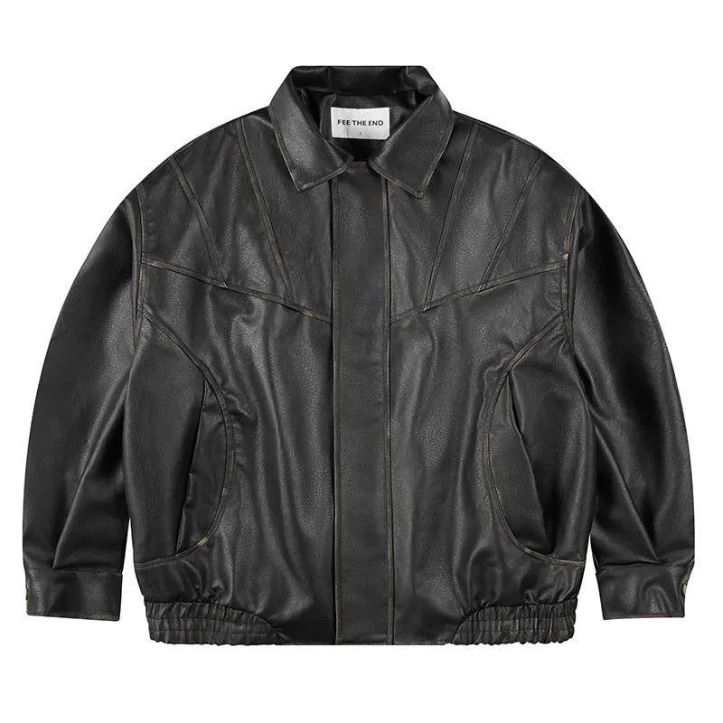 Retro faux leather coat for men and women, loose fit, long sleeve, black or brown, sizes M to XXL