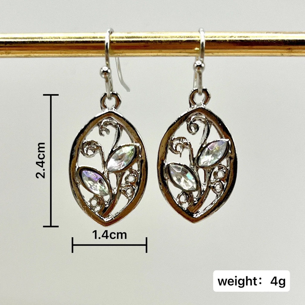 Women's silver leaf earrings with colourful moonstone accents and alloy construction