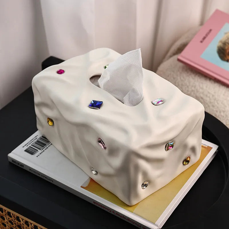 Ceramic tissue box in matte finish with light luxury design for household use