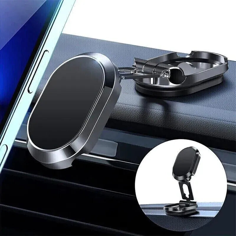 Stainless steel magnetic car phone holder with foldable bracket in chrome finish