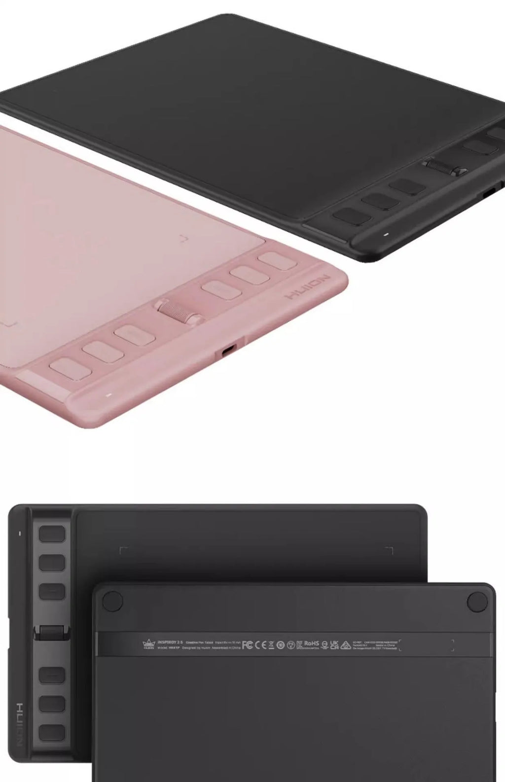 Hua Wang H641P black drawing tablet with digital pen on desk next to mobile phone