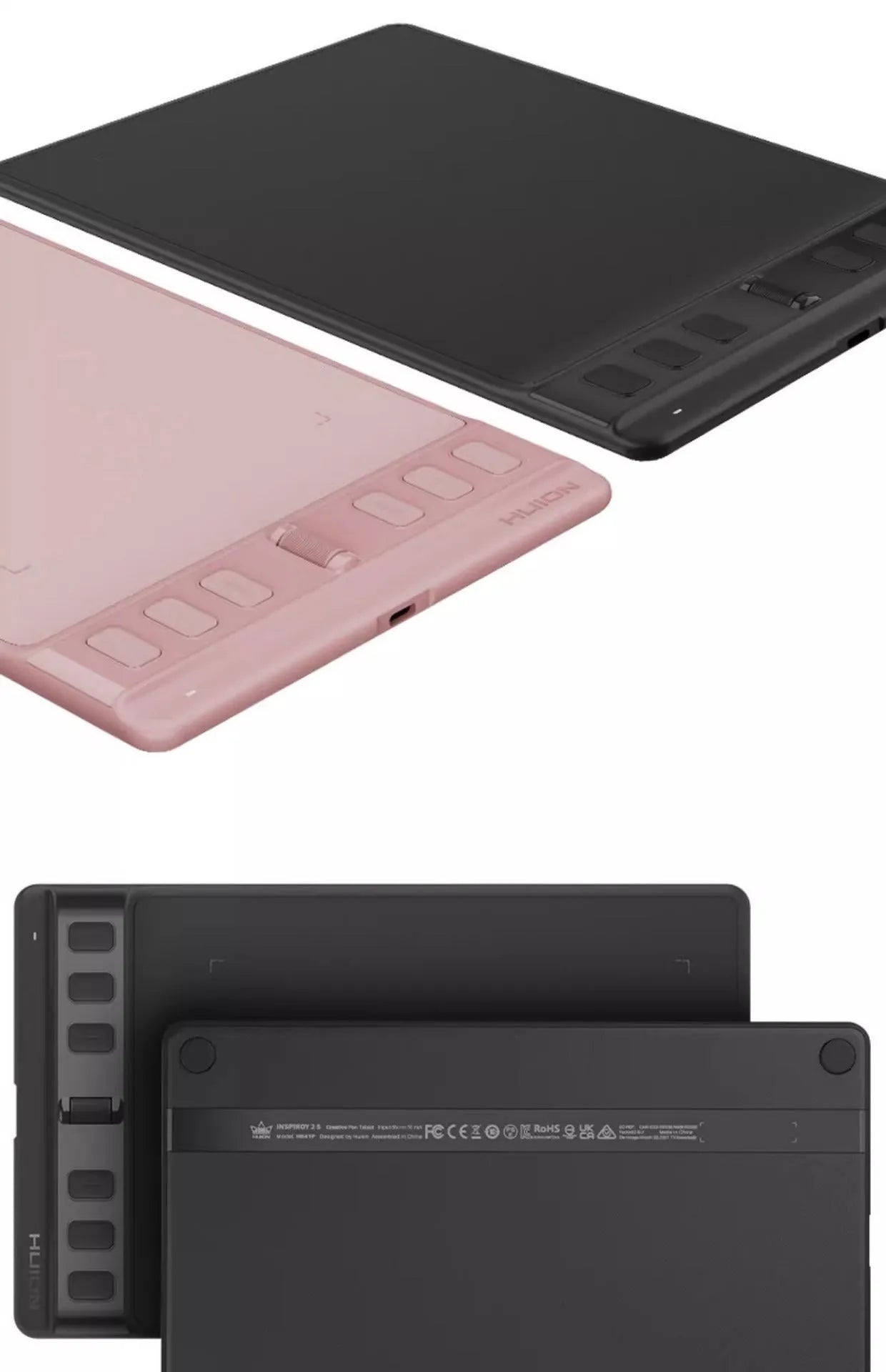 Hua Wang H641P black drawing tablet with digital pen on desk next to mobile phone