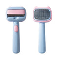 Blue pet grooming brush with double-sided de-shedding rake and de-matting comb, measuring 195mm long