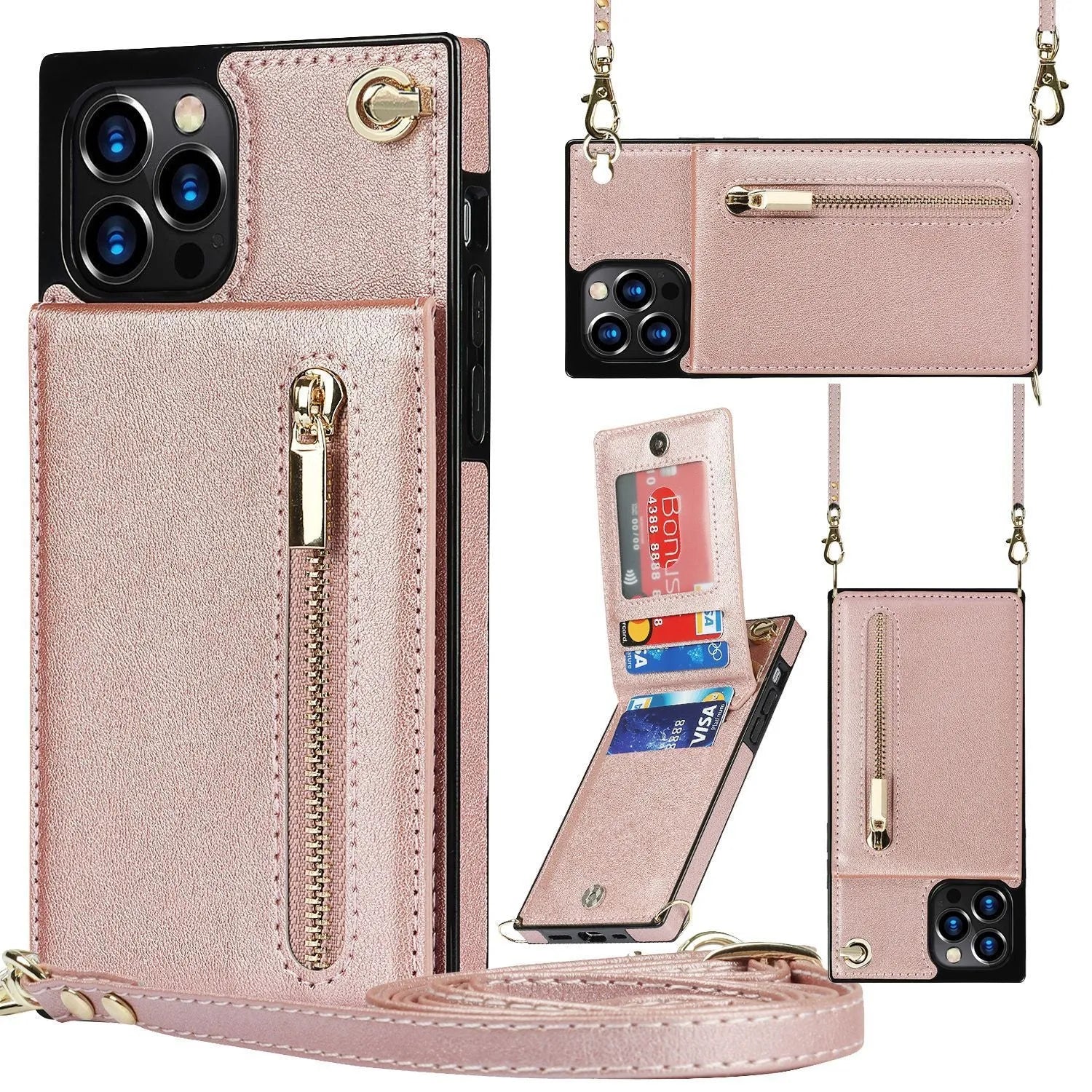 Mobile phone case in black with TPU and leather construction for iPhone 13 model