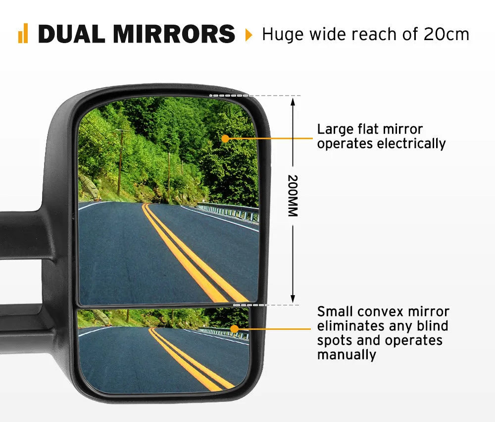 Black foldable rearview mirror pair for Toyota Land Cruiser 100 vehicle.