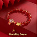 Hetian jade and red agate bracelet with dragon motif, 8mm beads, 925 silver and 14k gold plating