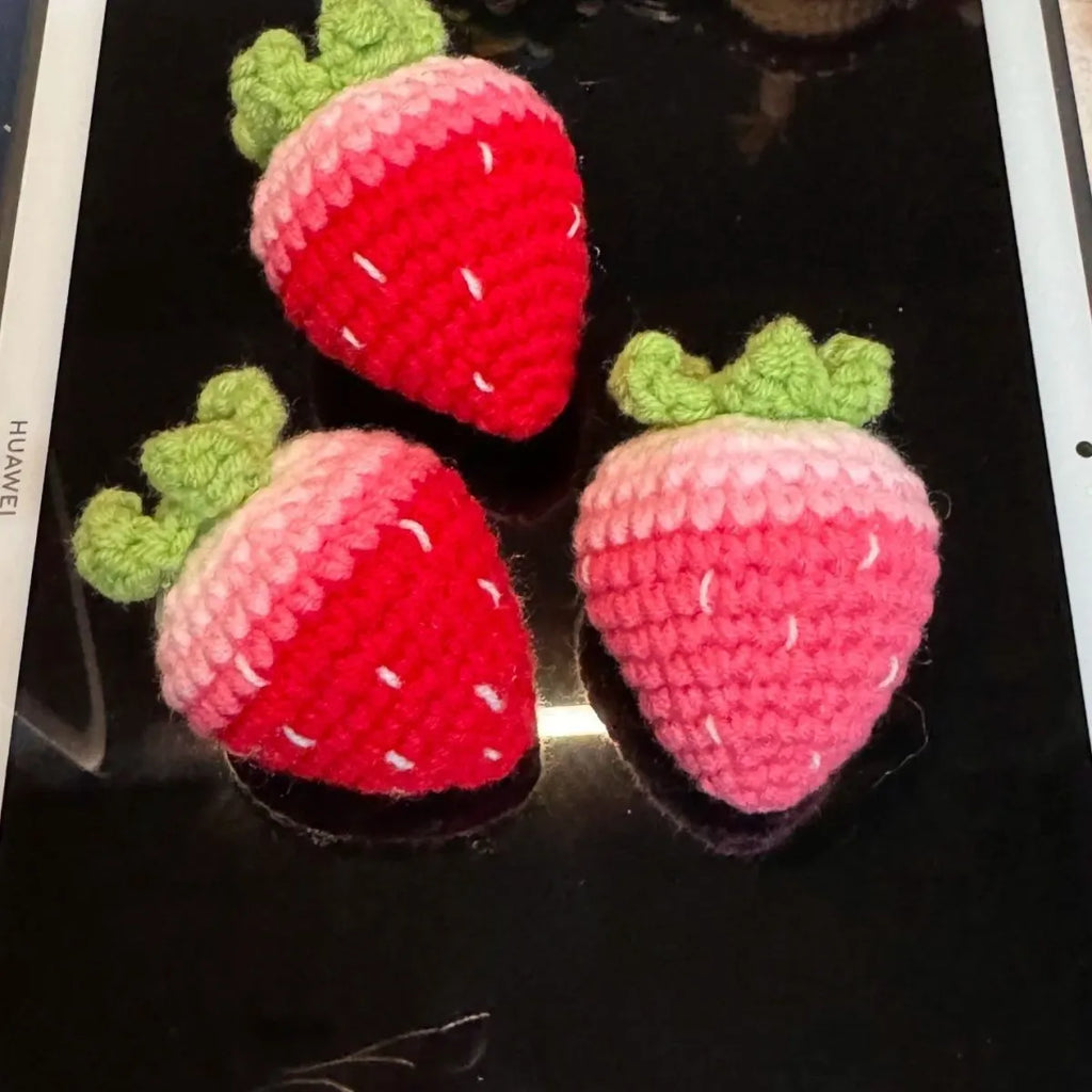 Plush strawberry pendant keychain in pink or red colour