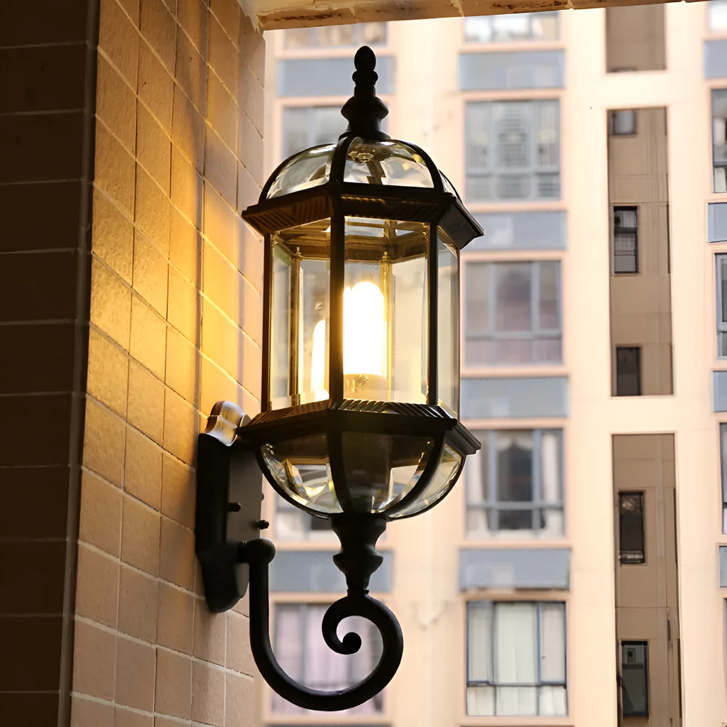 Outdoor waterproof wall lamp with three-layer design in gold or black finish for courtyard and store decoration