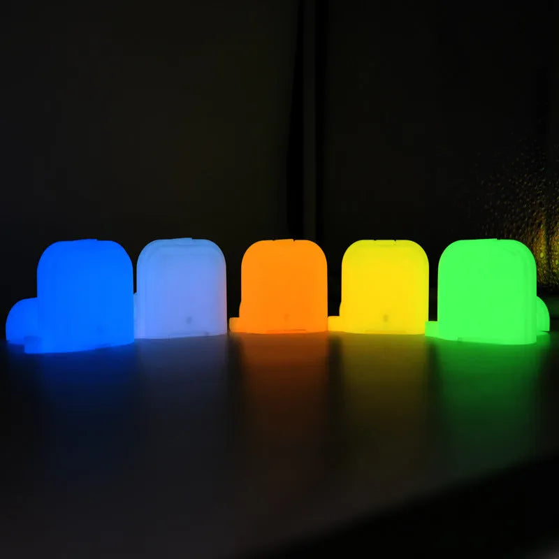 Luminous blue silicone flip-open protective case for Apple AirPods with a detachable hand strap attached.