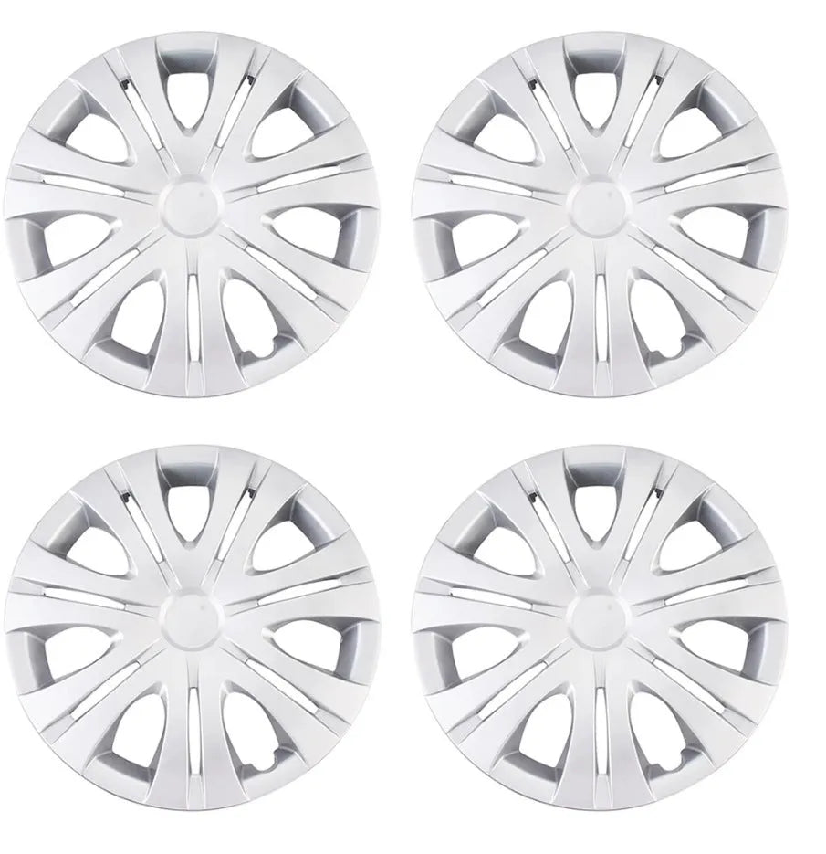 Universal ABS plastic wheel hub cover in a monochrome finish, shown against a car wheel.